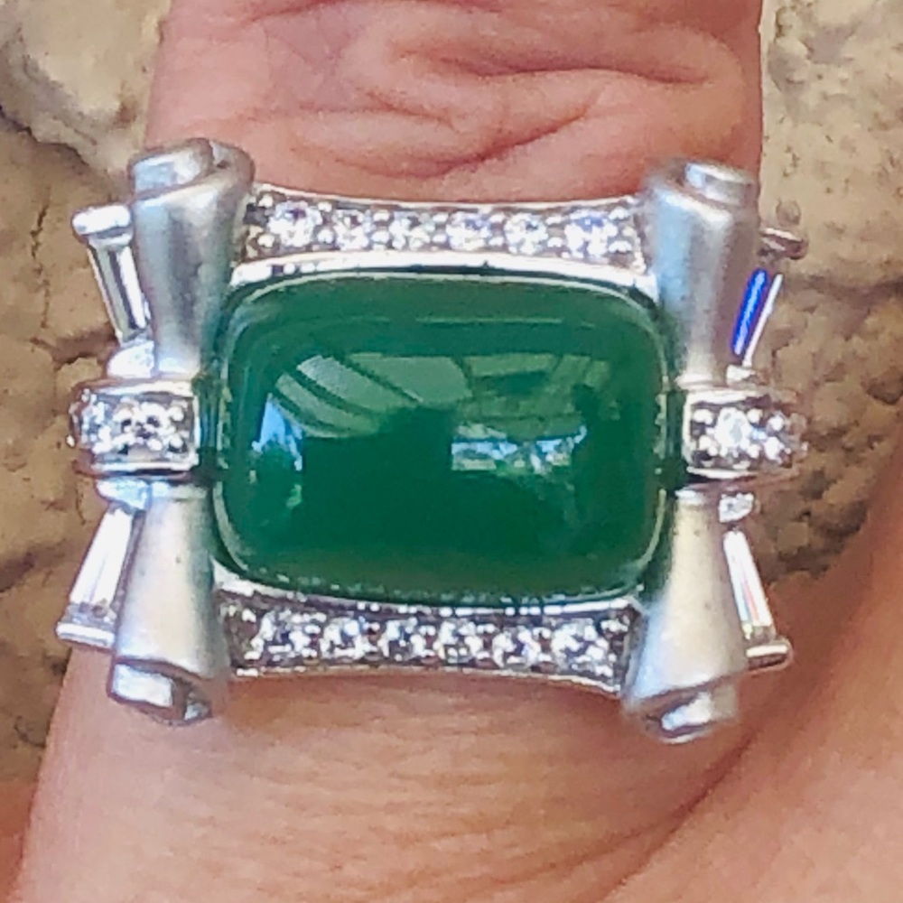 Sterling Silver CZ Green Stone Cocktail Ring